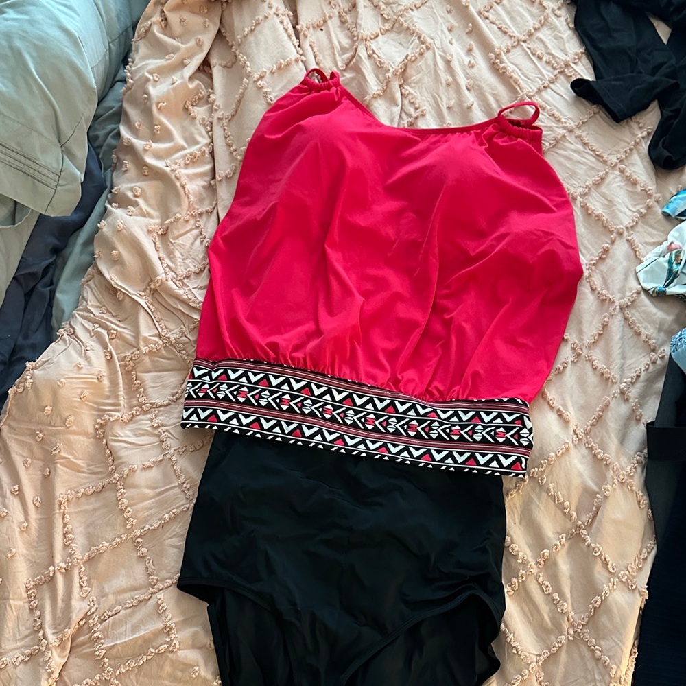 Pink and Black One-Piece Swimsuit